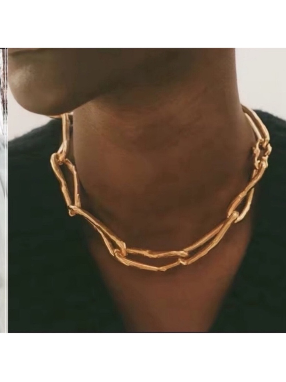 NEW 18k GOLD PLATED TWISTED CHUNKY CHAIN CHOKER/SHORT NECKLACE IRREGULAR SHAPE - Picture 2 of 3